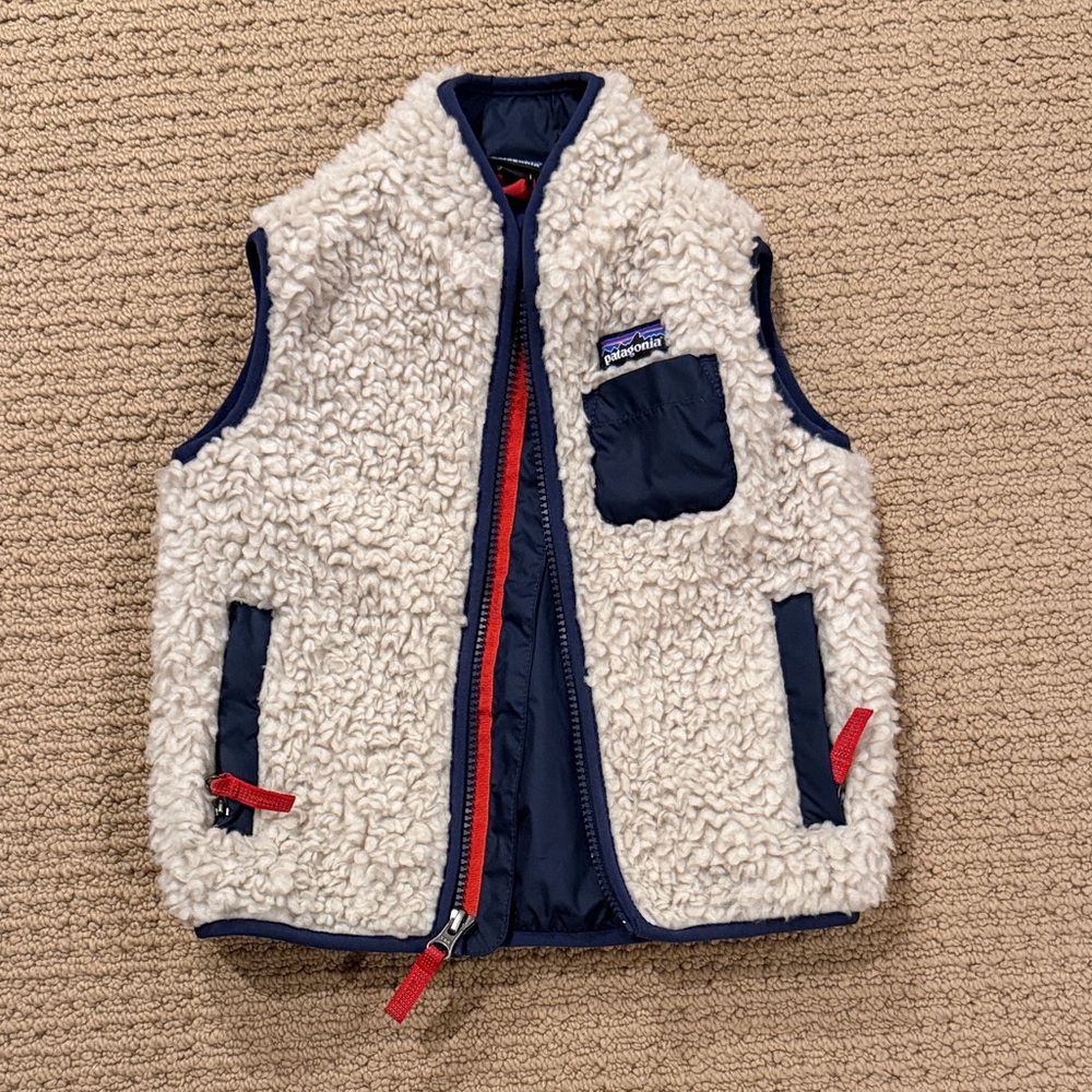 Patagonia Cream and Navy Fleece Vest